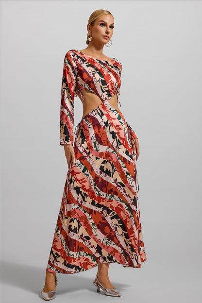 Floral Cut-Out Long Sleeve Midi Dress