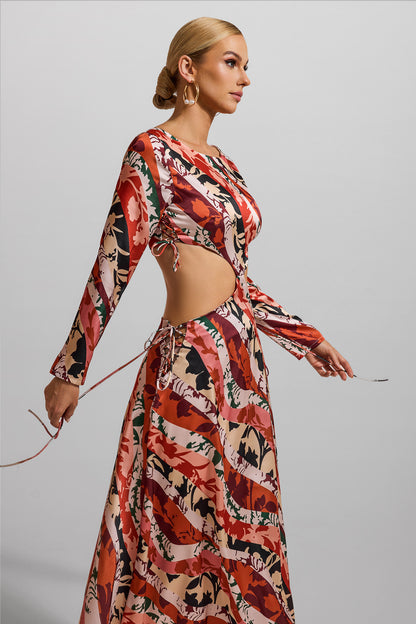 Floral Cut-Out Long Sleeve Midi Dress
