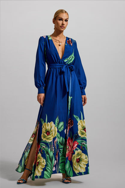 Floral V-Neck Lantern Sleeve Maxi Dress