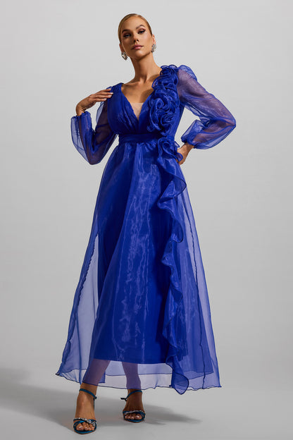 Frill Pleat Large Hemline Maxi Dress