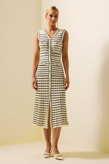 Knit Stripe Sleeveless Midi Dress
