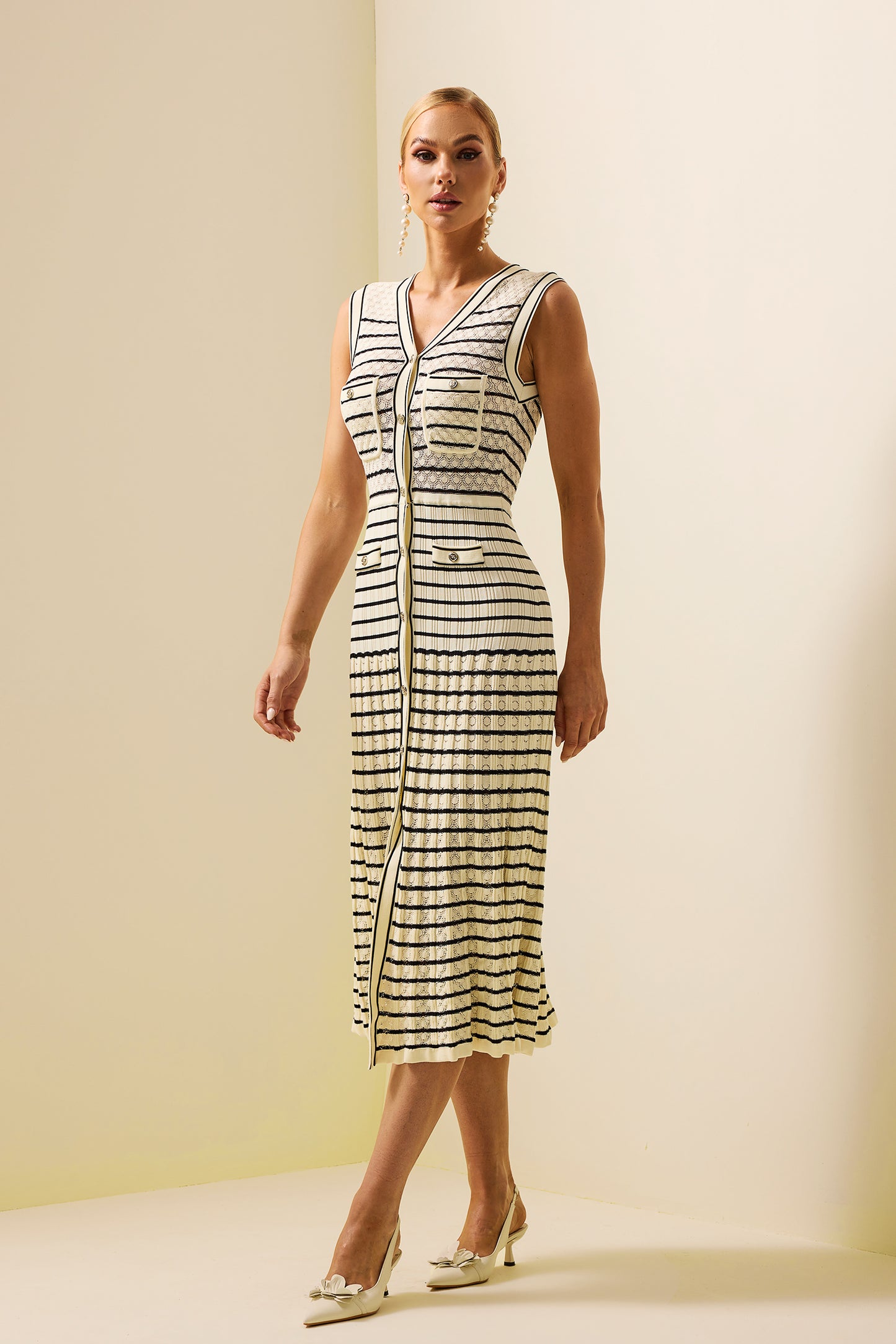 Knit Stripe Sleeveless Midi Dress