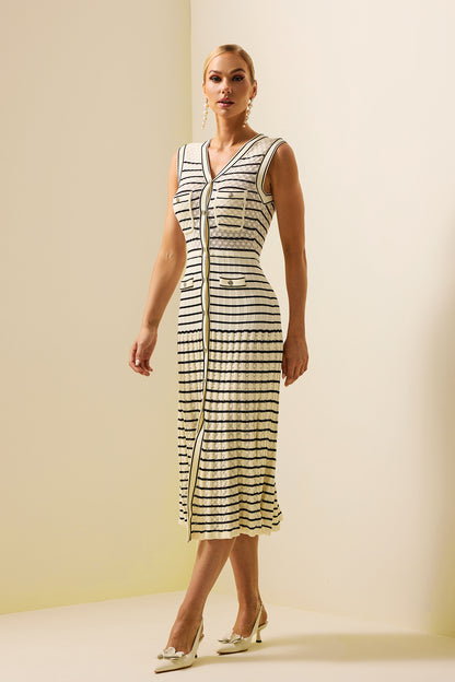 Knit Stripe Sleeveless Midi Dress