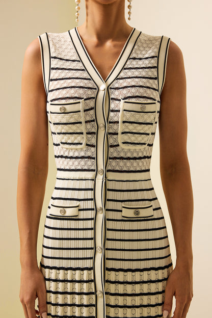 Knit Stripe Sleeveless Midi Dress