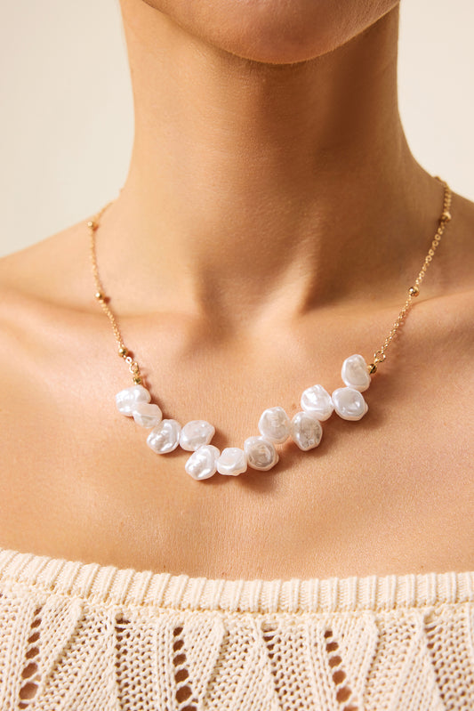 Faux Pearl Metal Chain Necklace