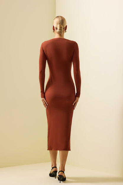 Knit Split Long Sleeve Bottom Midi Dress