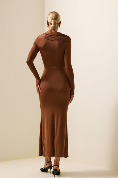 Jersey Solid Long Sleeve Midi Dress