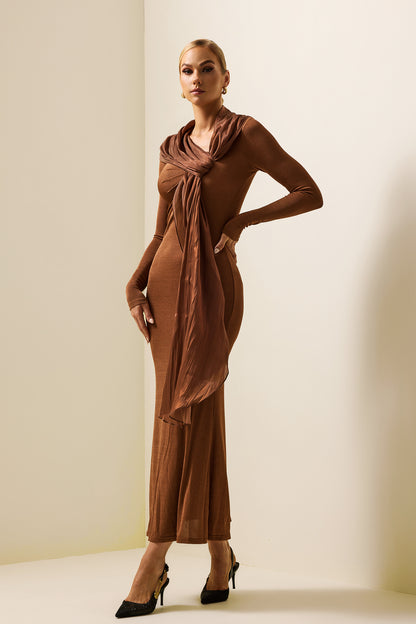 Jersey Solid Long Sleeve Midi Dress