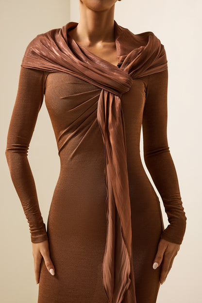 Jersey Solid Long Sleeve Midi Dress