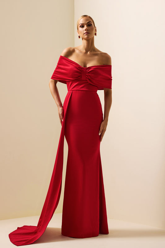Jersey Solid Off-Shoulder Maxi Dress