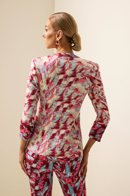Feather Print V-Neck Long Sleeve Blazer