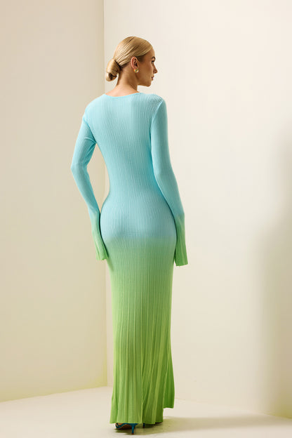 Jersey Gradient Color Long Sleeve Midi Dress