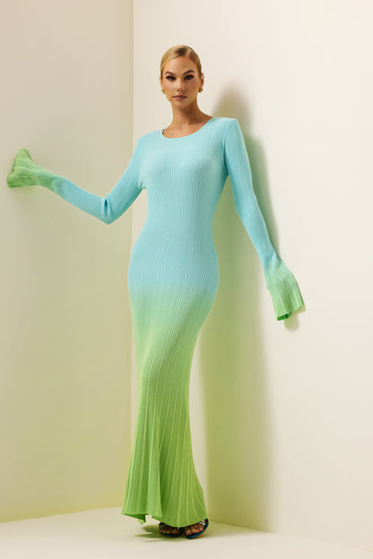 Jersey Gradient Color Long Sleeve Midi Dress