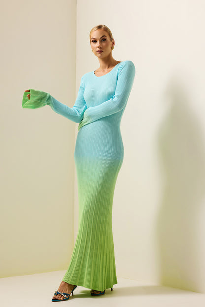 Jersey Gradient Color Long Sleeve Midi Dress