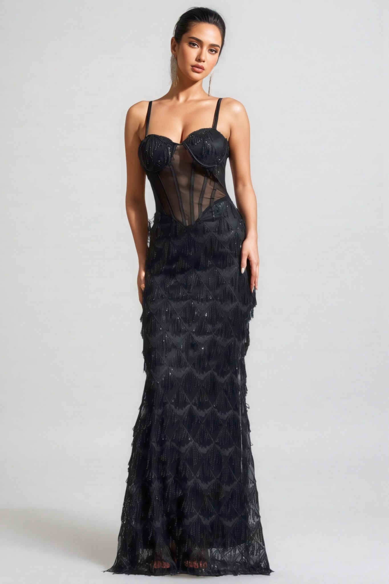 Max Sequin Tassel Neck Maxi Dress