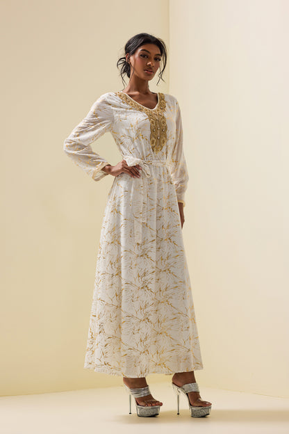Abstract Print Gold Foil Stamping Midi Dress