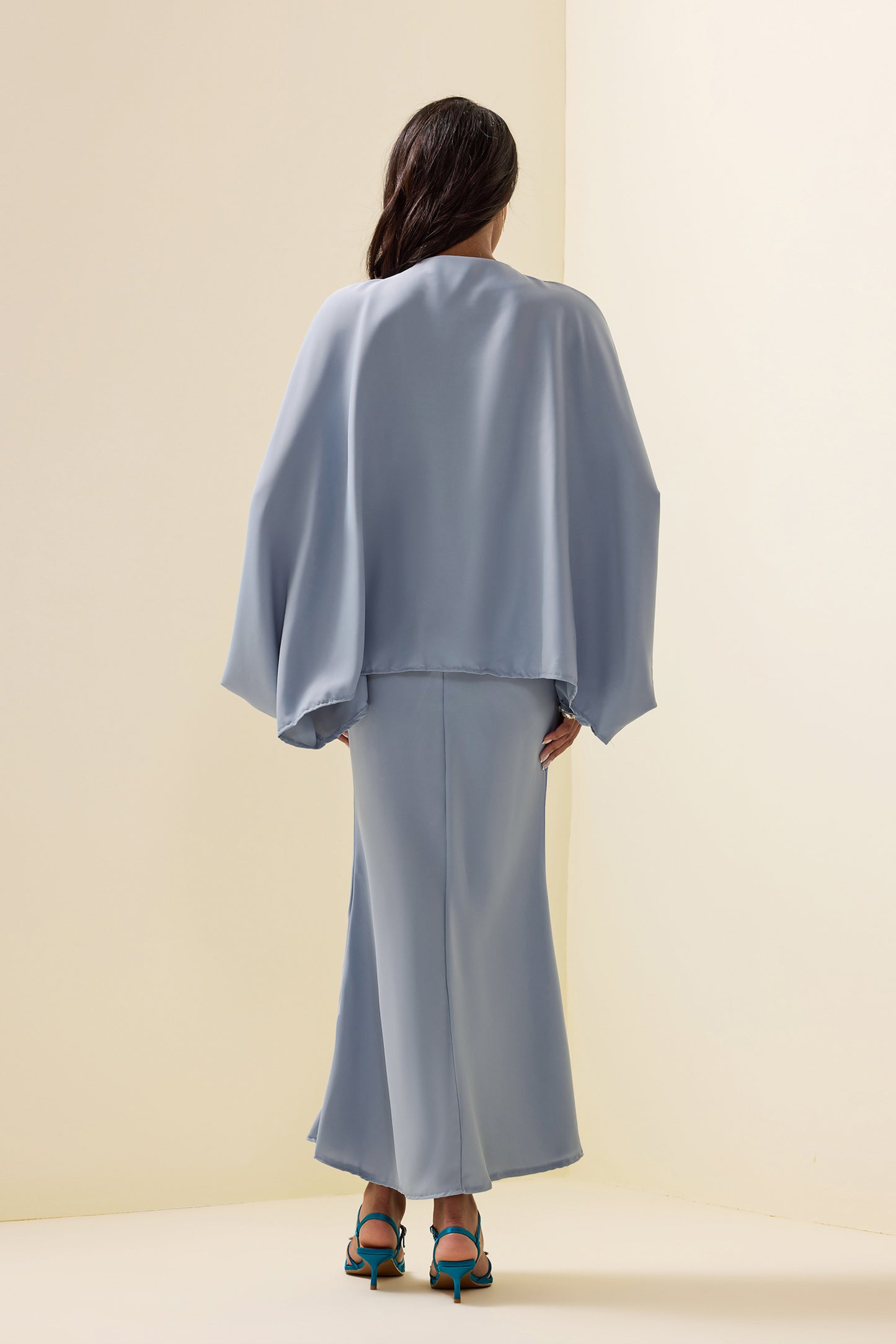 Rhinestone Solid Top ＆ High Waist Solid Midi Skirt Set