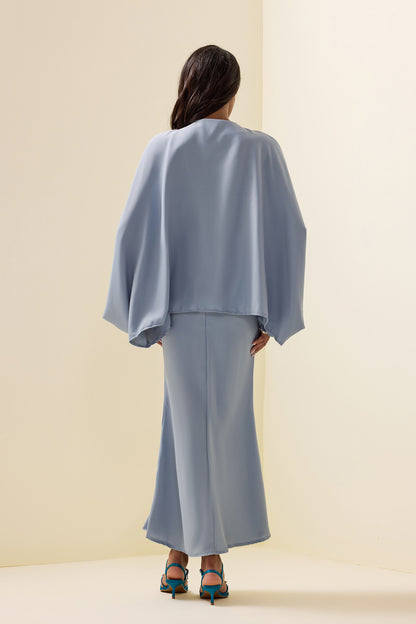 Rhinestone Solid Top ＆ High Waist Solid Midi Skirt Set