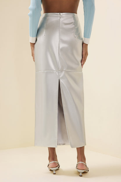 Leather High Waist Split Midi Skirt