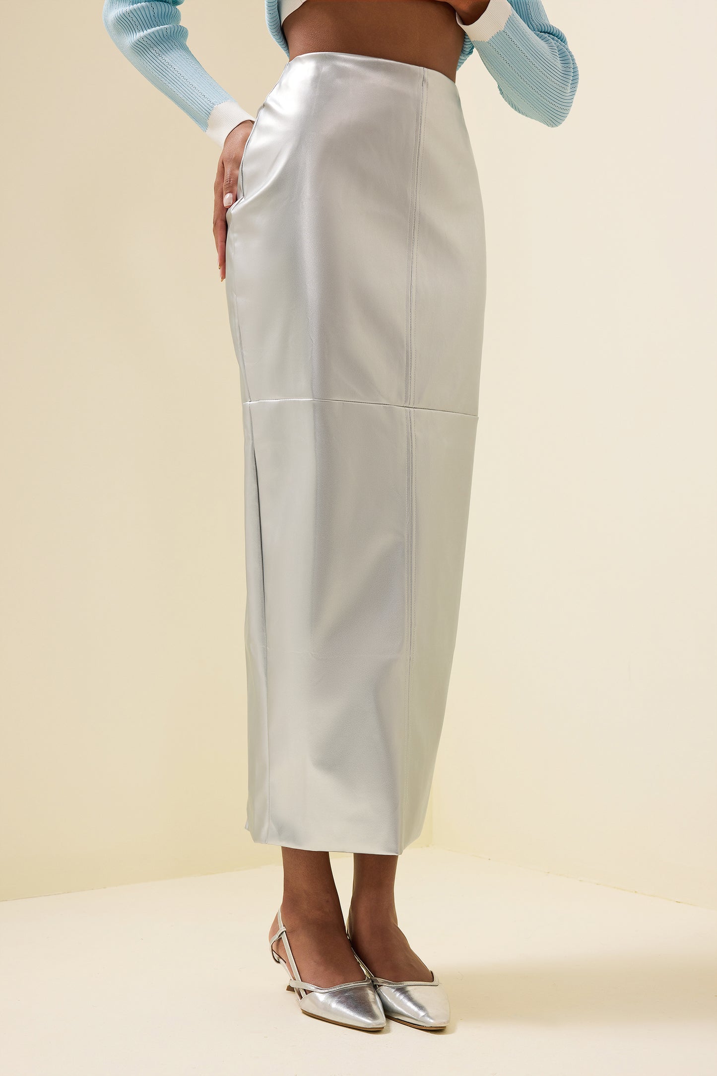 Leather High Waist Split Midi Skirt