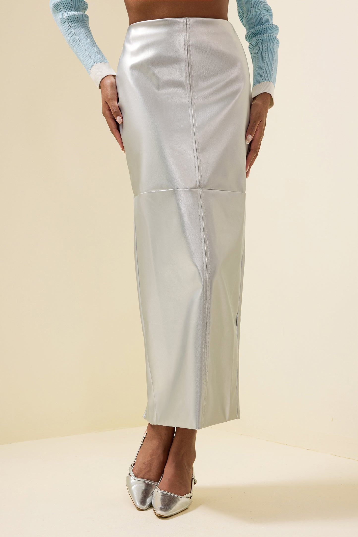 Leather High Waist Split Midi Skirt