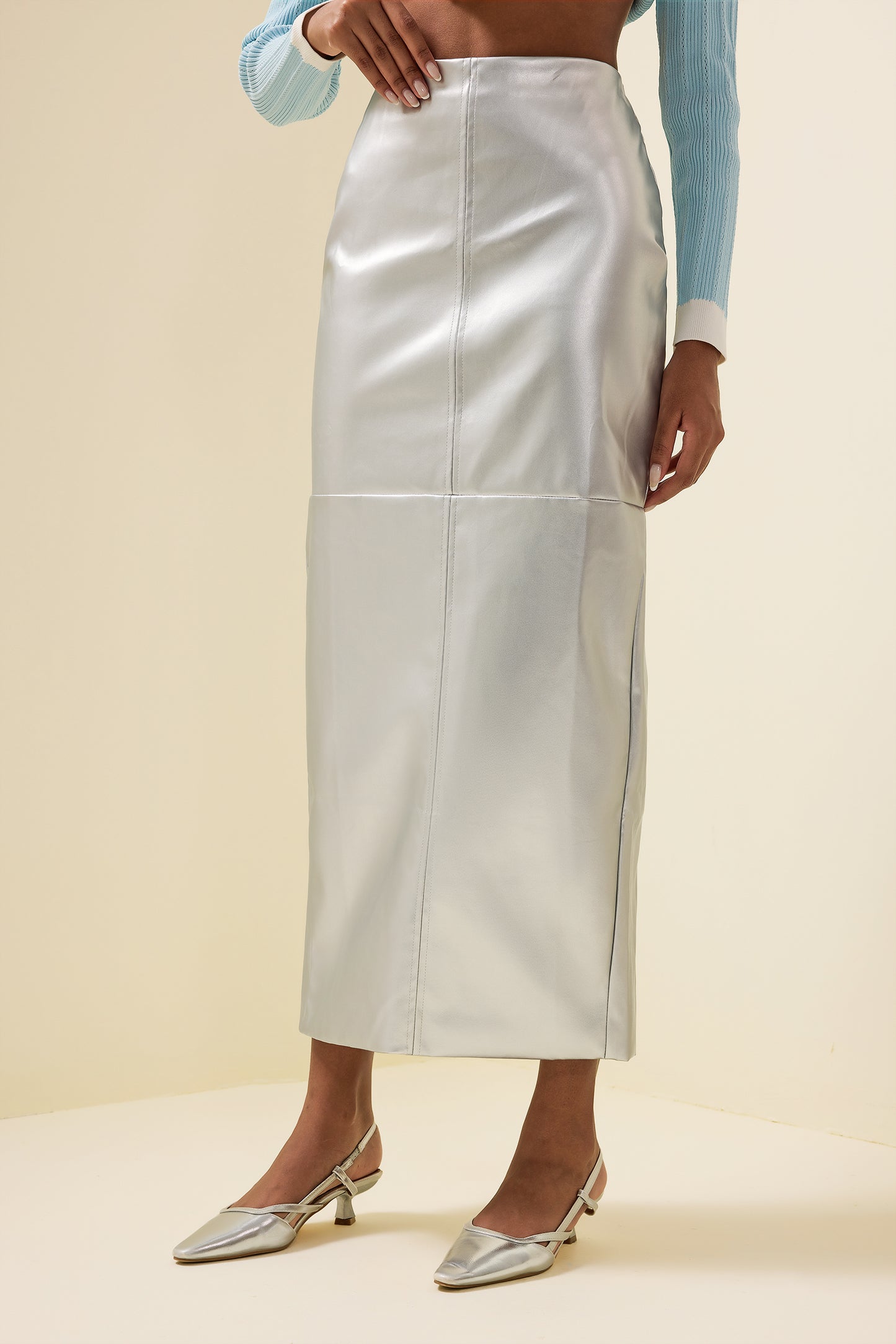 Leather High Waist Split Midi Skirt