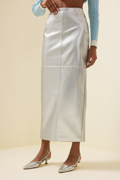Leather High Waist Split Midi Skirt