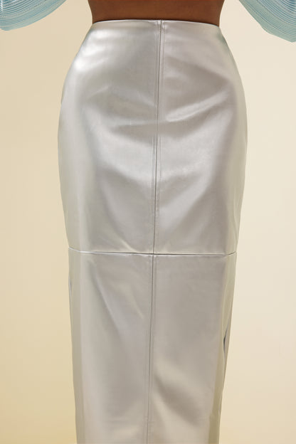 Leather High Waist Split Midi Skirt