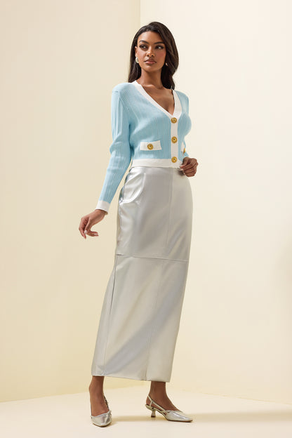 Leather High Waist Split Midi Skirt