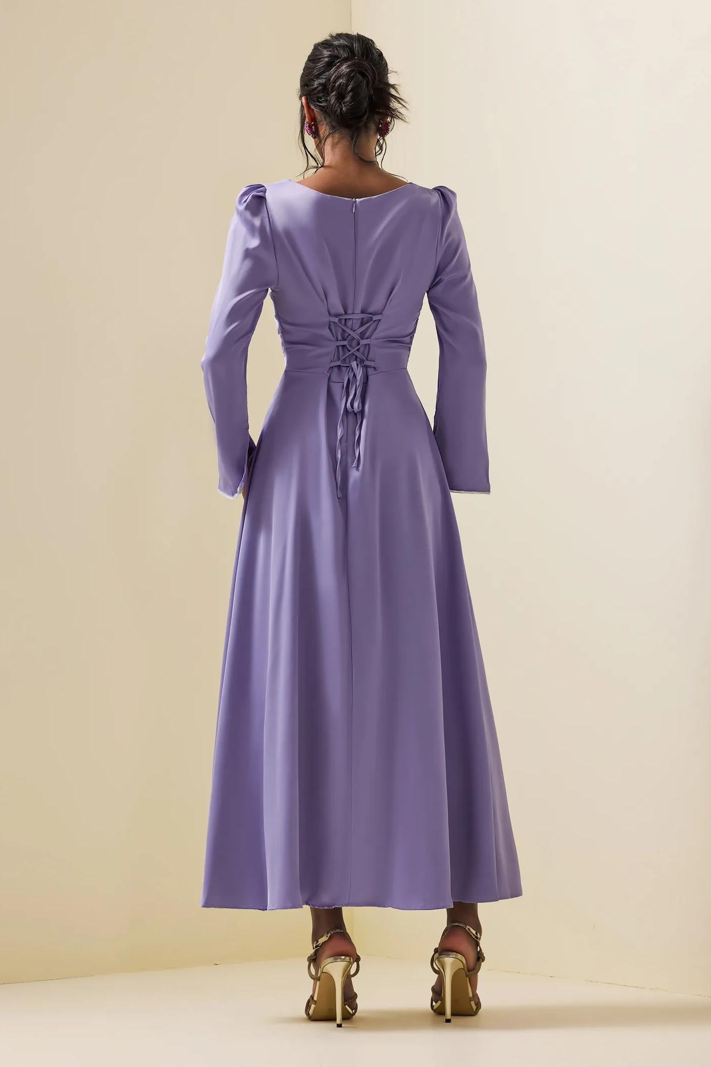 Solid Satin Rhinestone Maxi Dress