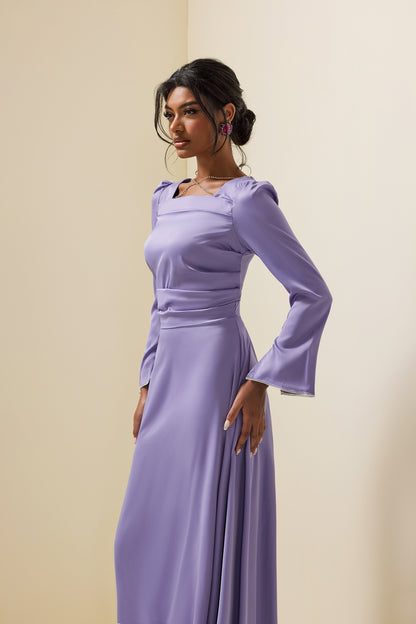 Solid Satin Rhinestone Maxi Dress