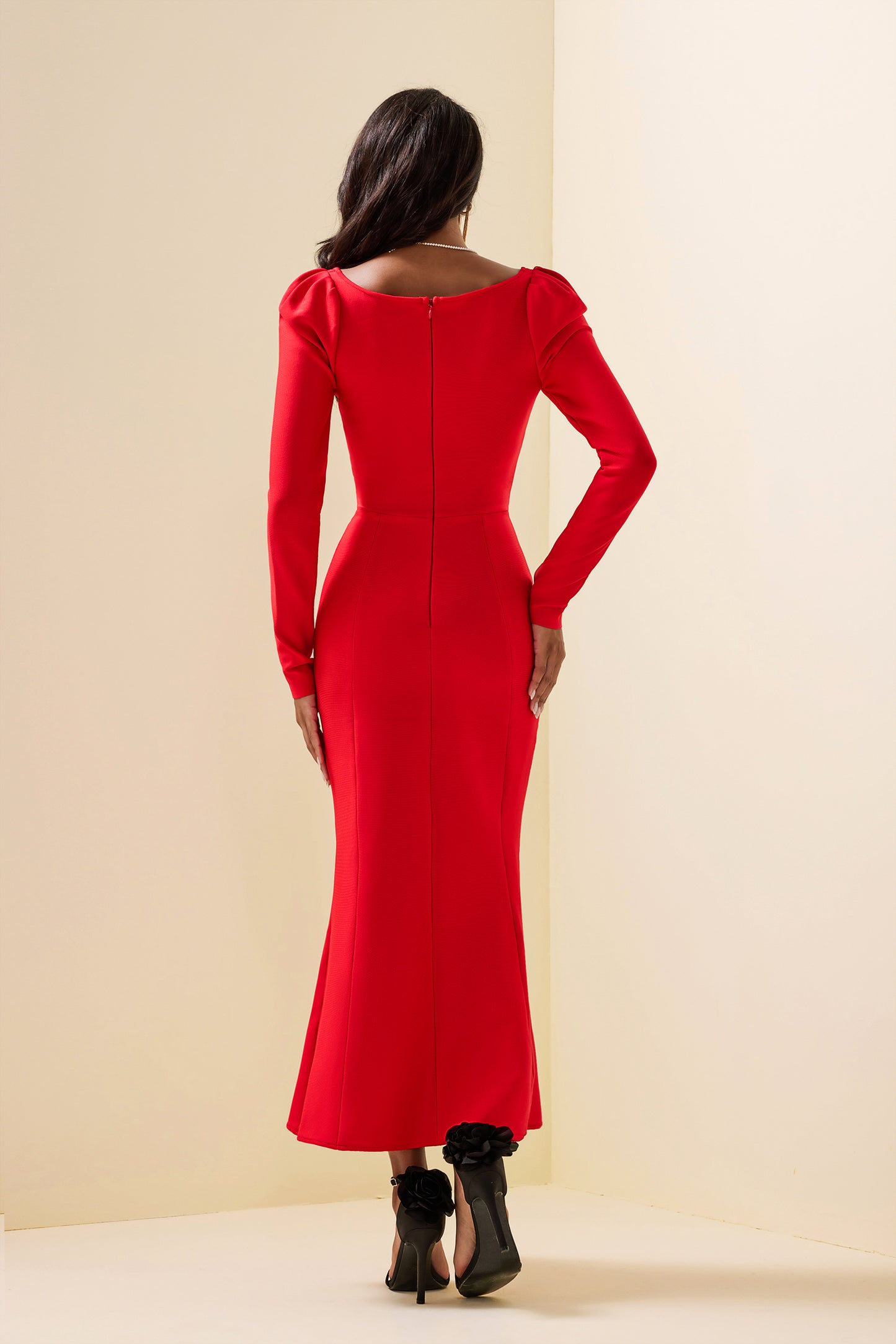 Knit Sequin Velvet Long Sleeve Midi Dress