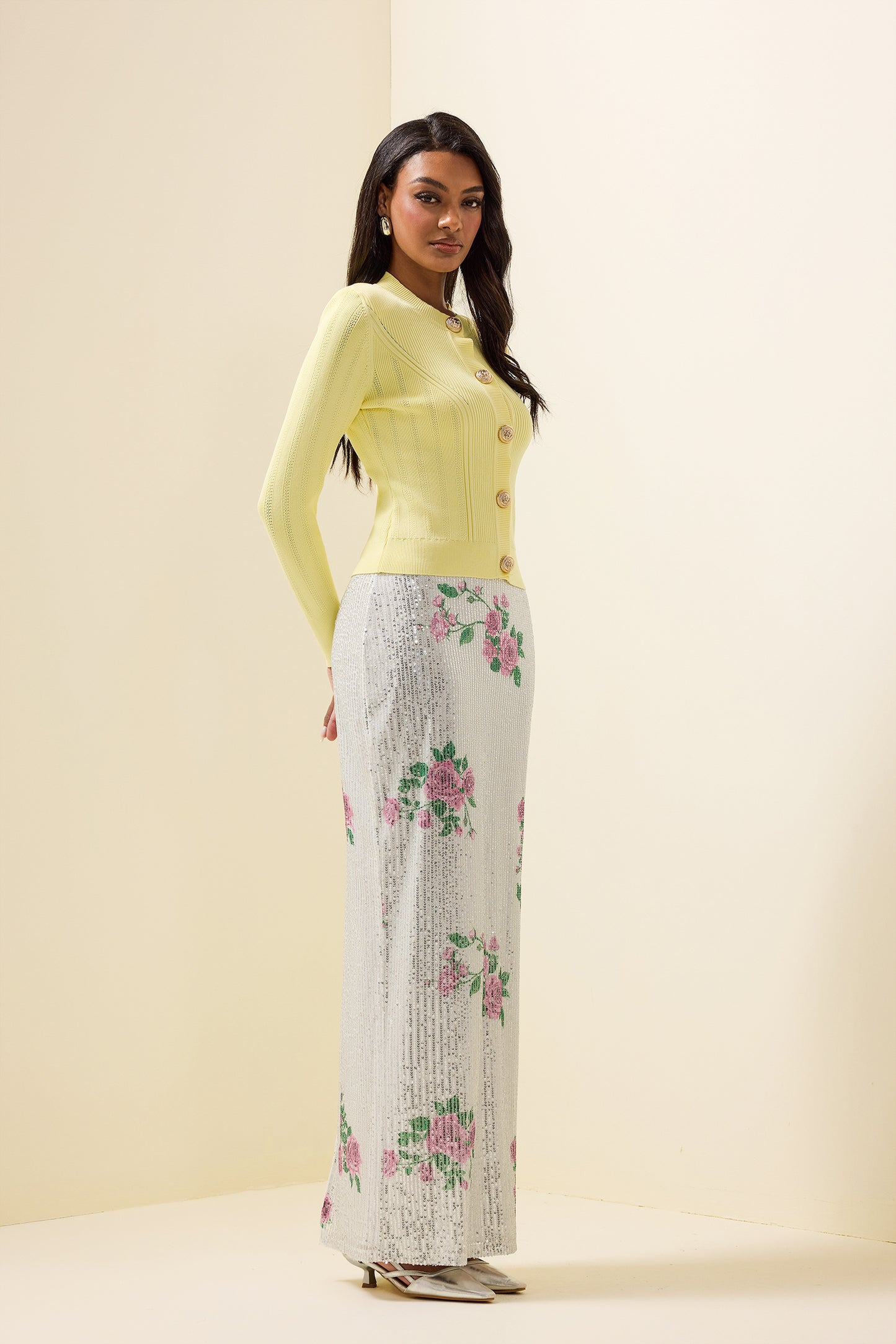Knit Round Neck Metal Button Top