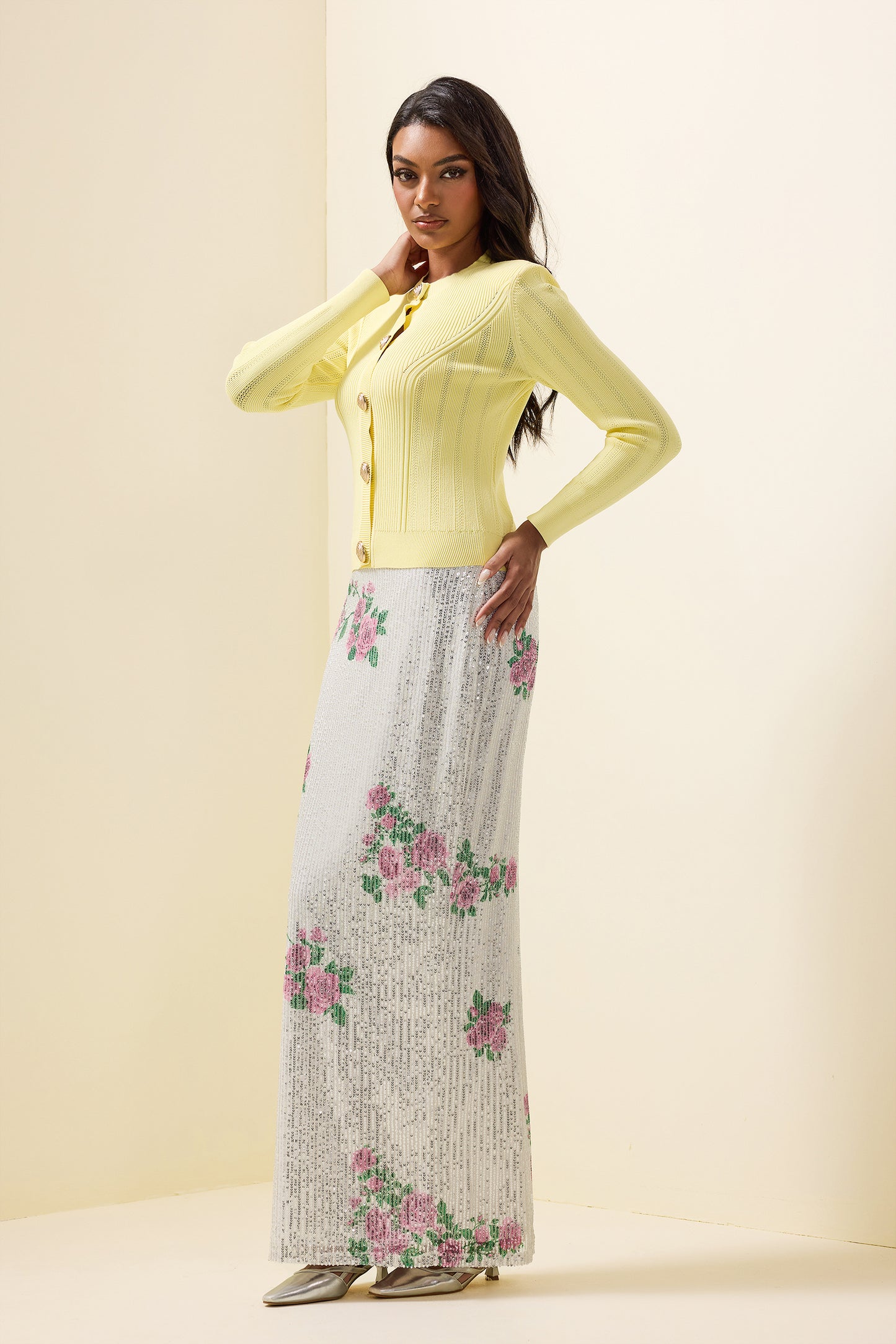Knit Round Neck Metal Button Top