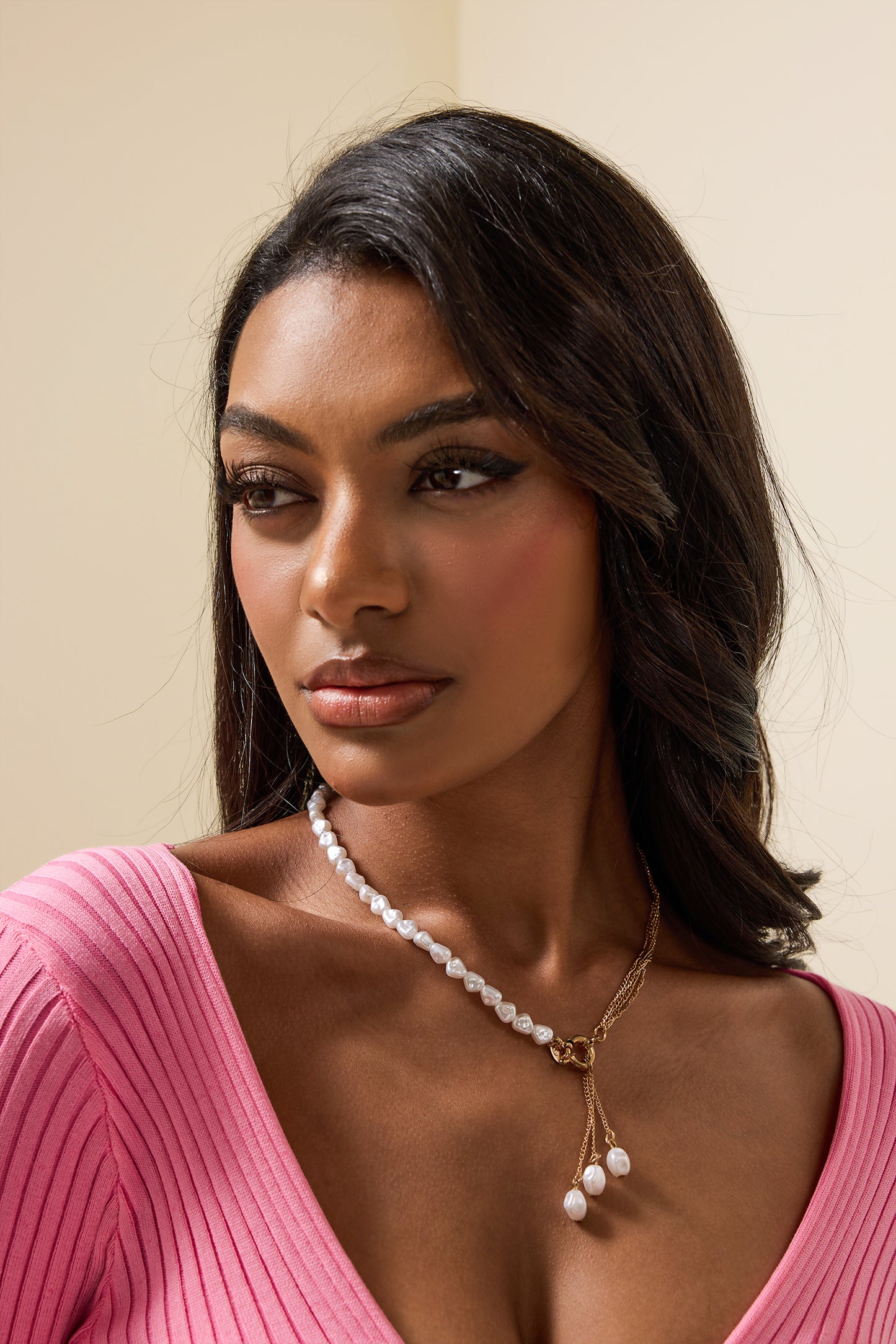 Faux Pearl Asymmetrical Necklace