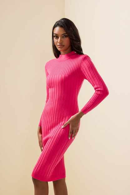 Solid Knit Long Sleeve Midi Dress