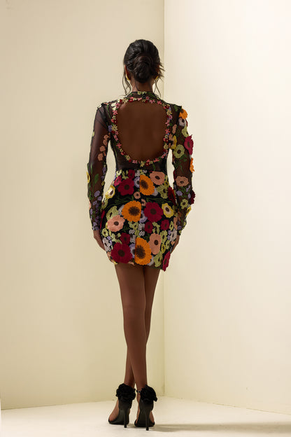 Floral Embroidered Long Sleeve Mini Dress