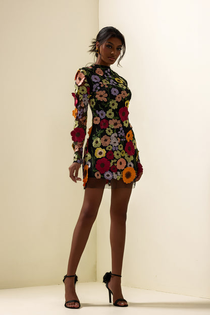 Floral Embroidered Long Sleeve Mini Dress