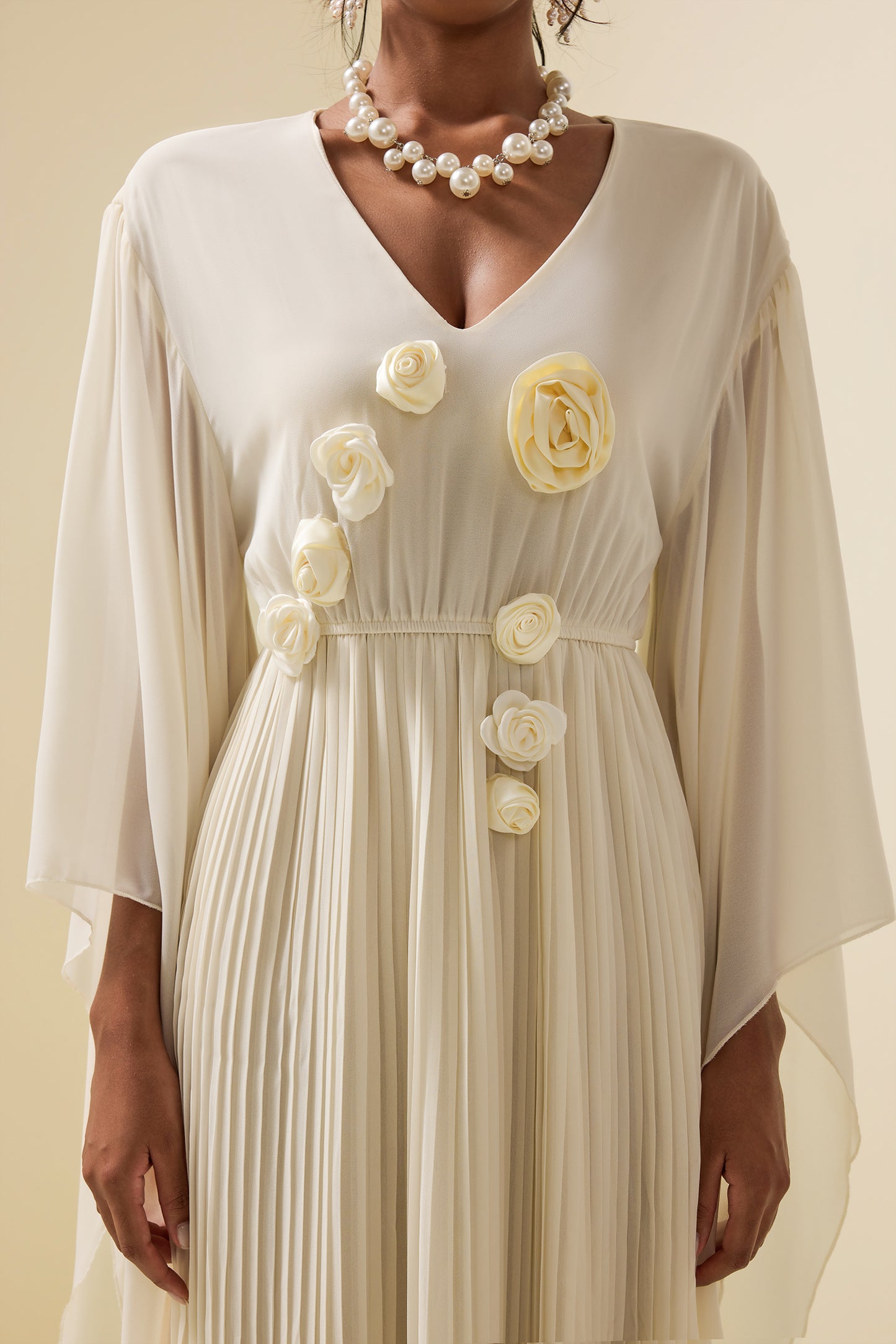 3D Floral Solid Cape Maxi Dress