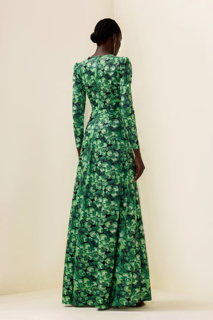Botanical Print Long Sleeve Round Neck Maxi Dress