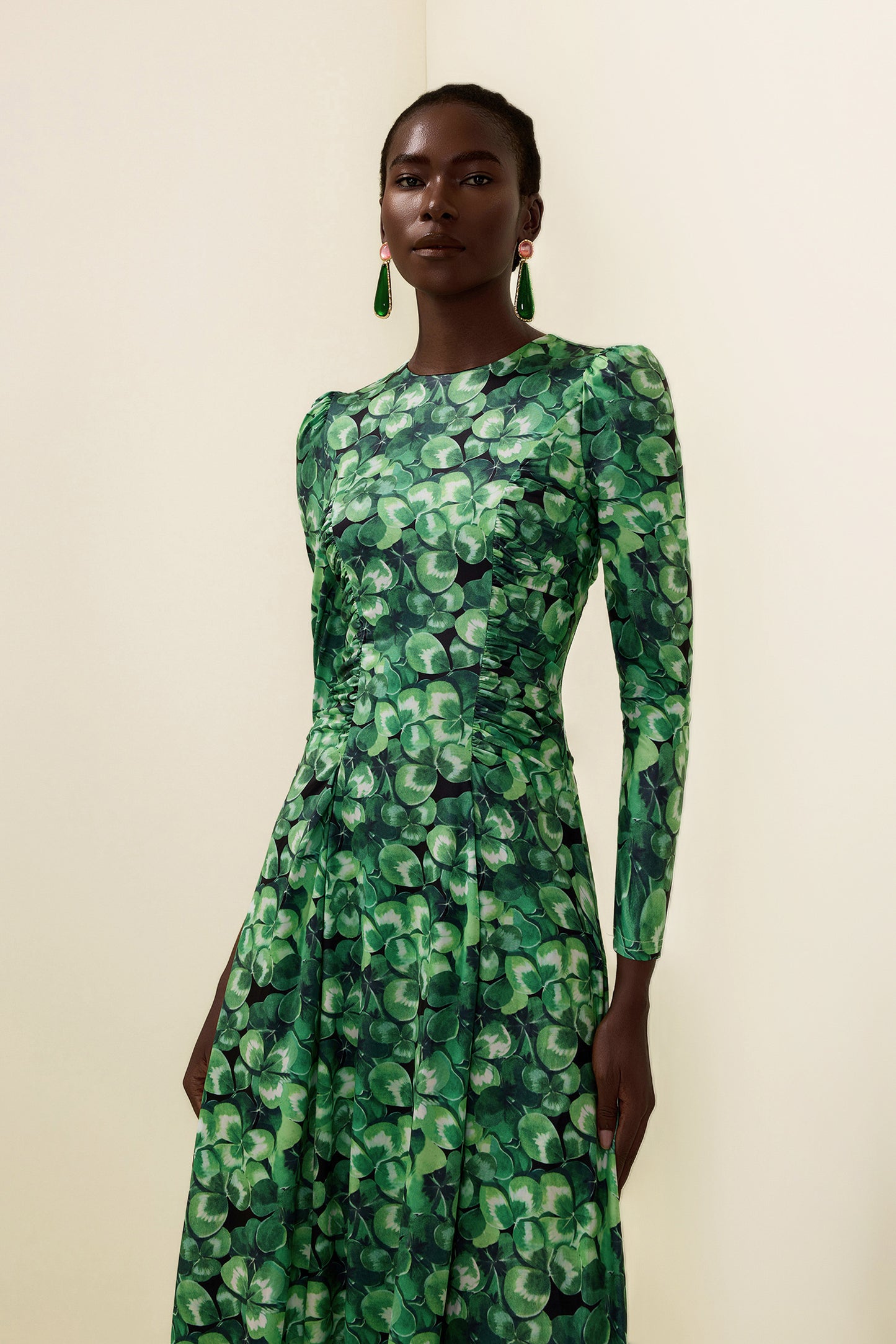 Botanical Print Long Sleeve Round Neck Maxi Dress