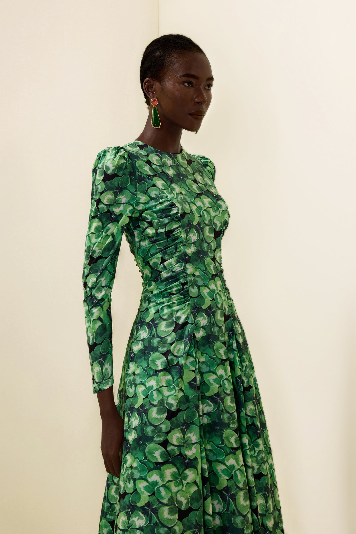 Botanical Print Long Sleeve Round Neck Maxi Dress