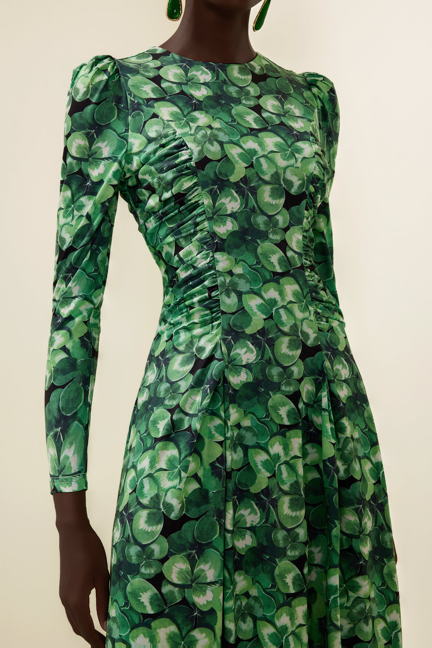 Botanical Print Long Sleeve Round Neck Maxi Dress