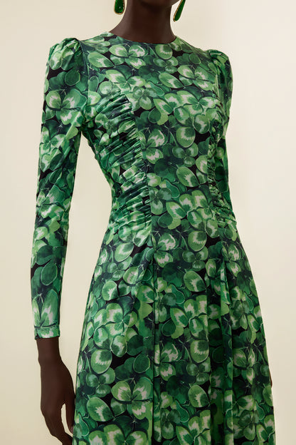 Botanical Print Long Sleeve Round Neck Maxi Dress