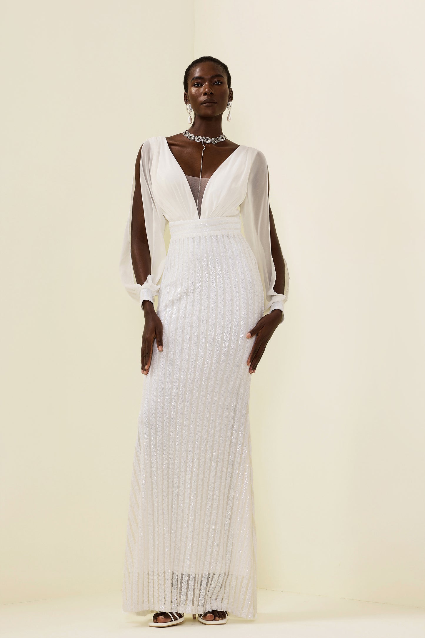 Solid Sequin Cut-Out Maxi Dress