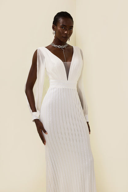 Solid Sequin Cut-Out Maxi Dress