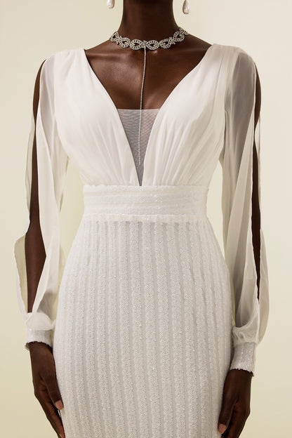 Solid Sequin Cut-Out Maxi Dress