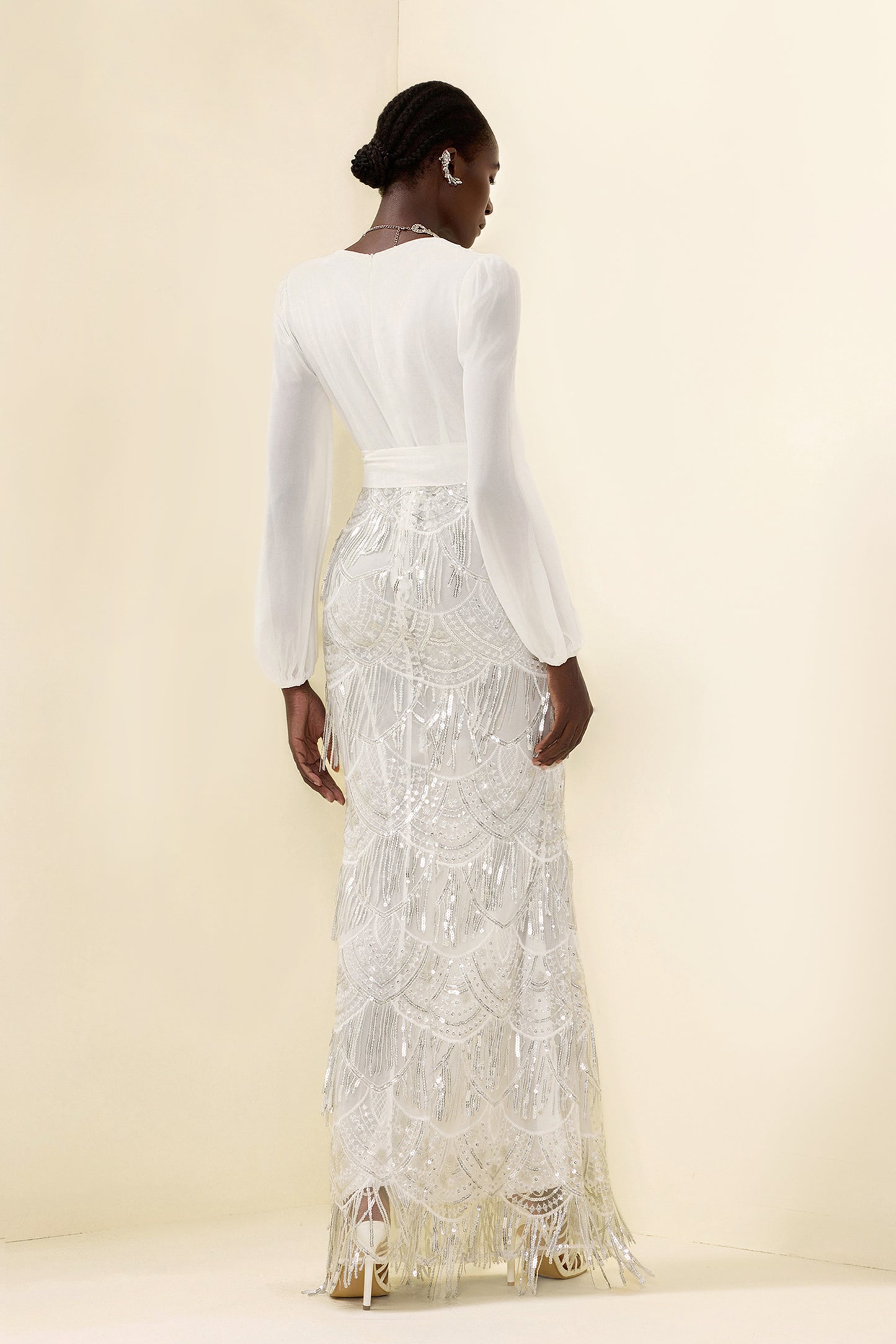 Sequin Tassel Long Sleeve Maxi Dress