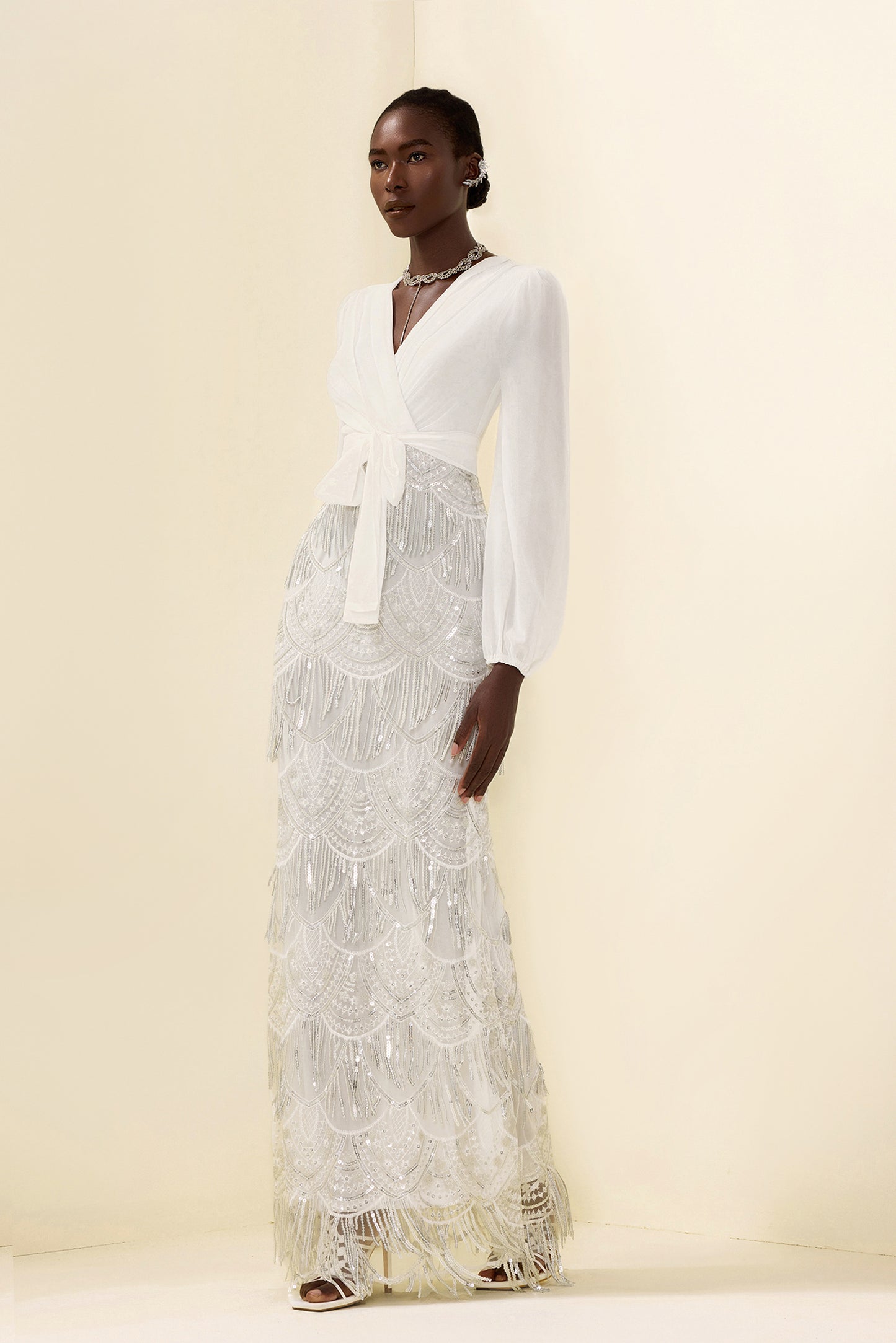 Sequin Tassel Long Sleeve Maxi Dress