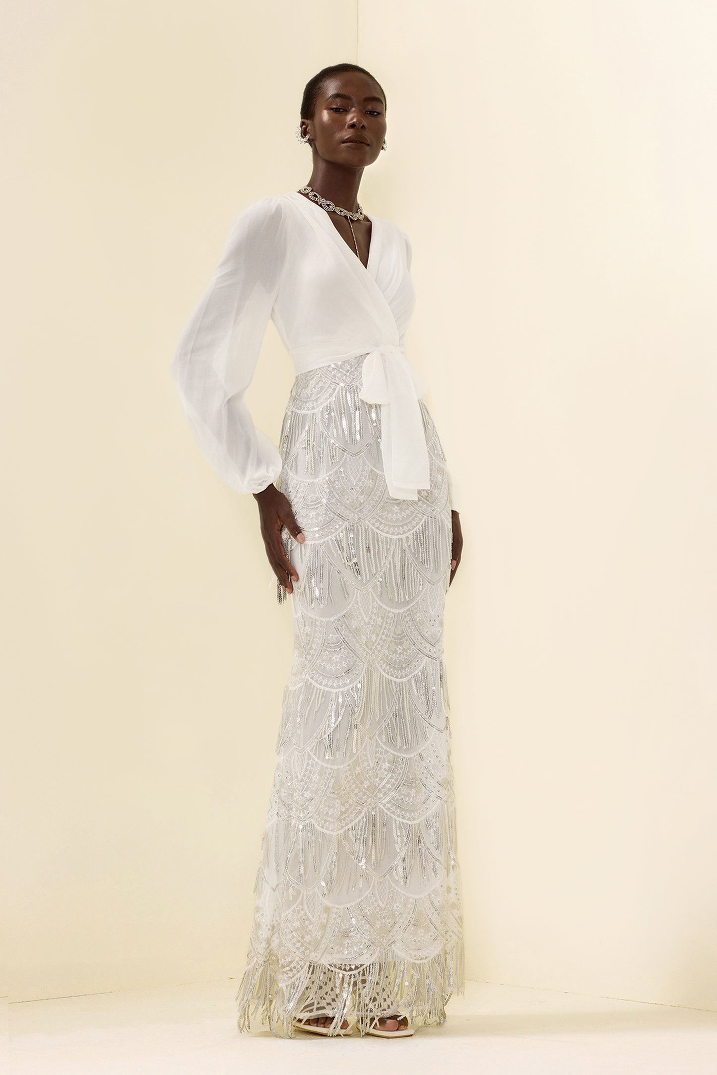 Sequin Tassel Long Sleeve Maxi Dress